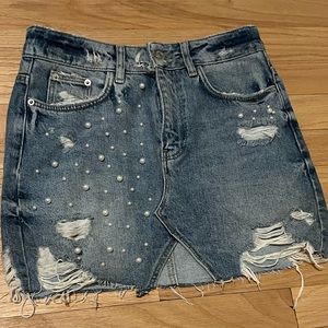 ZARA PEARL EMBELLISHED DENIM SKIRT WOMENS SIZE XS
